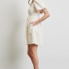 Textured Mini Dress Square Neck Bubble Sleeve Smocked