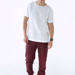 Mens Linen Pants Lounge For Men Burgundy Trousers