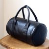 Black Leather Duffle Bag With Lining Inside /