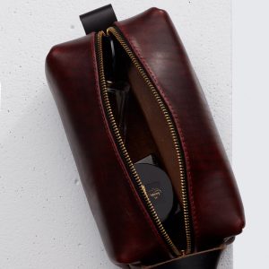 Leather Dopp Kit Bag In Horween Burgundy Chromexcel