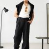 Wide Mens Linen Palazzo Pants With Pleats High