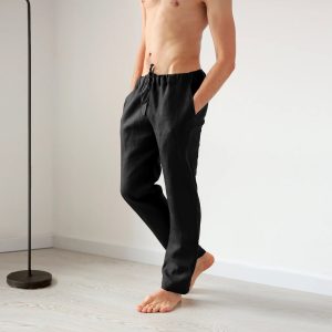 Black Linen Pants Lounge Pajama Trousers For Men