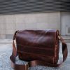 Personalized Brown Leather Laptop Messenger Bag: Full Grain