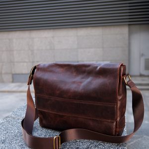 Personalized Brown Leather Laptop Messenger Bag: Full Grain