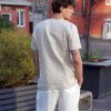 Mens Linen T Shirt Narrow Neck Summer For