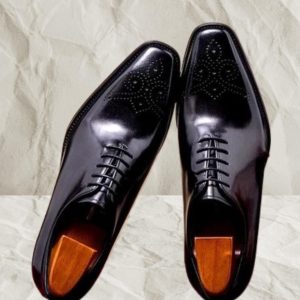 Handmade Black Leather Oxford Shoes Goodyear Welted Men's