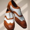 Men's Handmade Tan And White Leather Wingtip Shoes