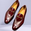 New Handmade Men Maroon Leather Moccasin Wedding Shoes