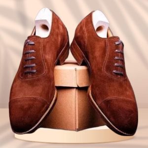 Handmade Men's Genuine Brown Suede Shoes Oxford Toe