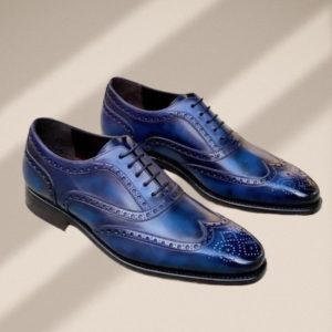 Handmade Leather Oxford Wingtip Brogue Shoes Goodyear Welted