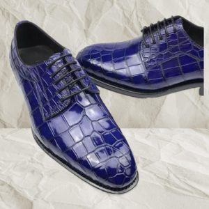 Handmade Blue Leather Oxford Shoes Goodyear Welted Dress